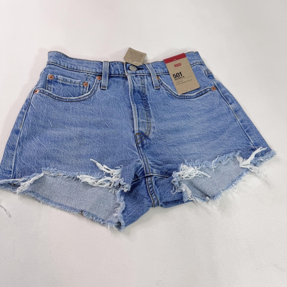 Levi's 501 Cut-Off Denim Shorts Womens 27 Blue High Rise Raw Hem‎ Stretch Casual
